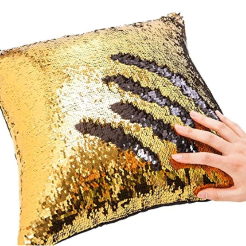 Reversible Sequins Mermaid Pillow Case 40x40cm Gold and Black Home Decor New